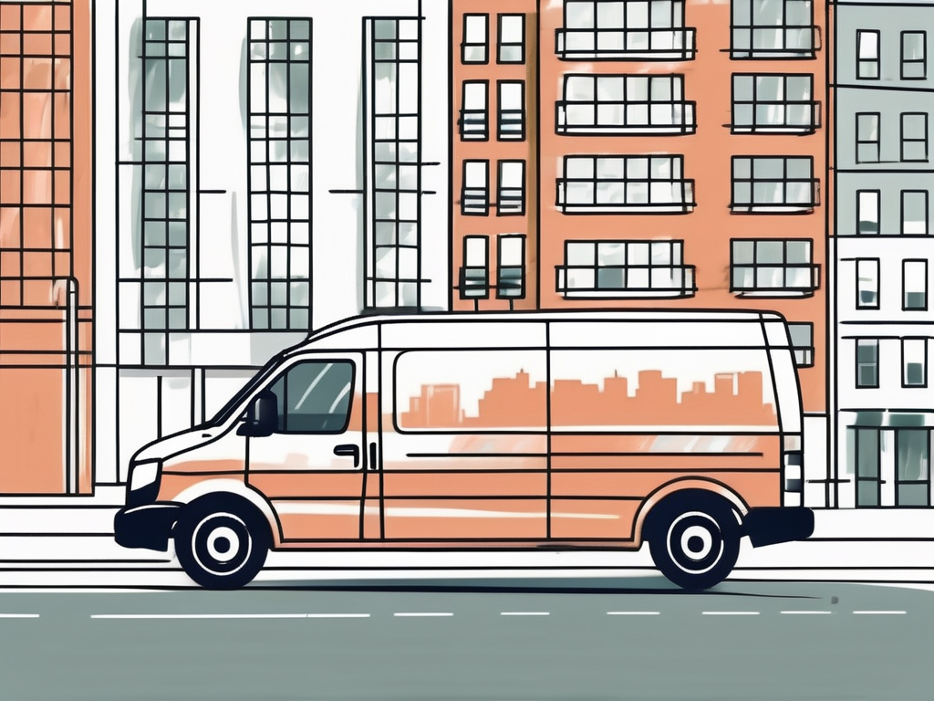 A delivery van smoothly navigating through a cityscape