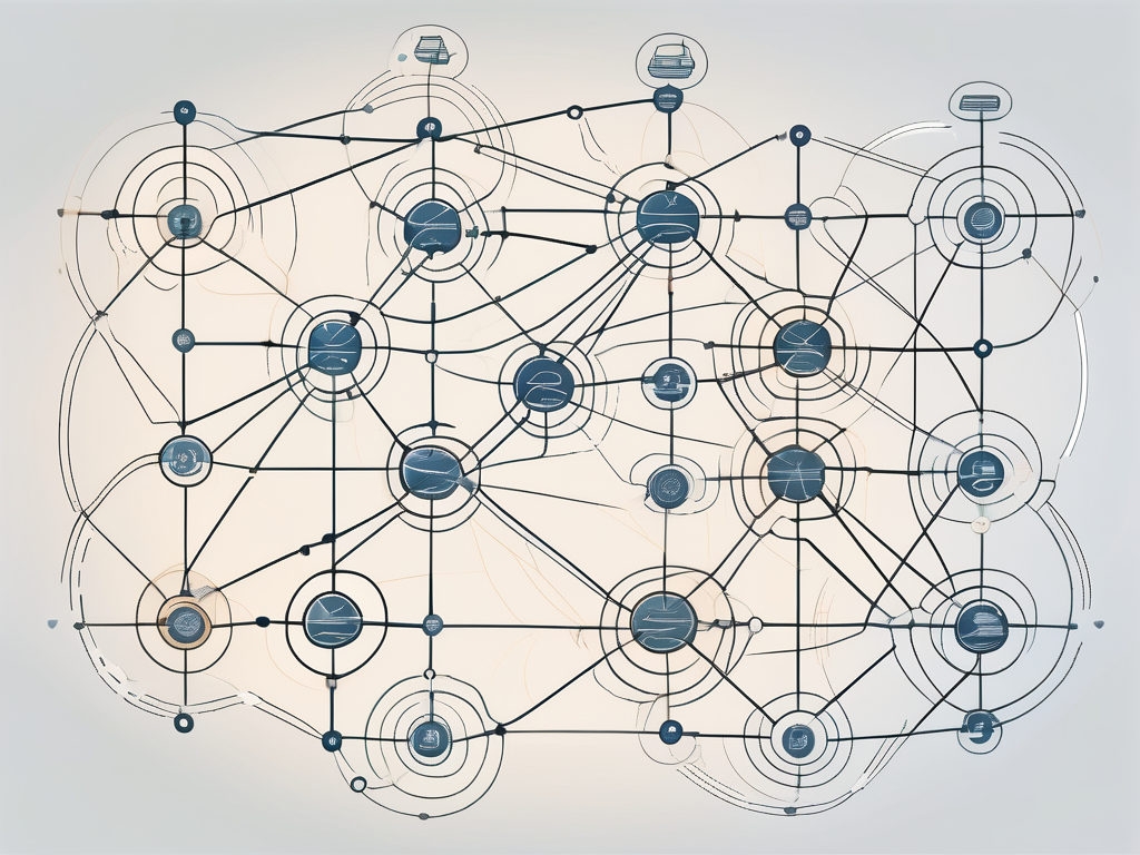 A complex logistics network with various nodes and pathways