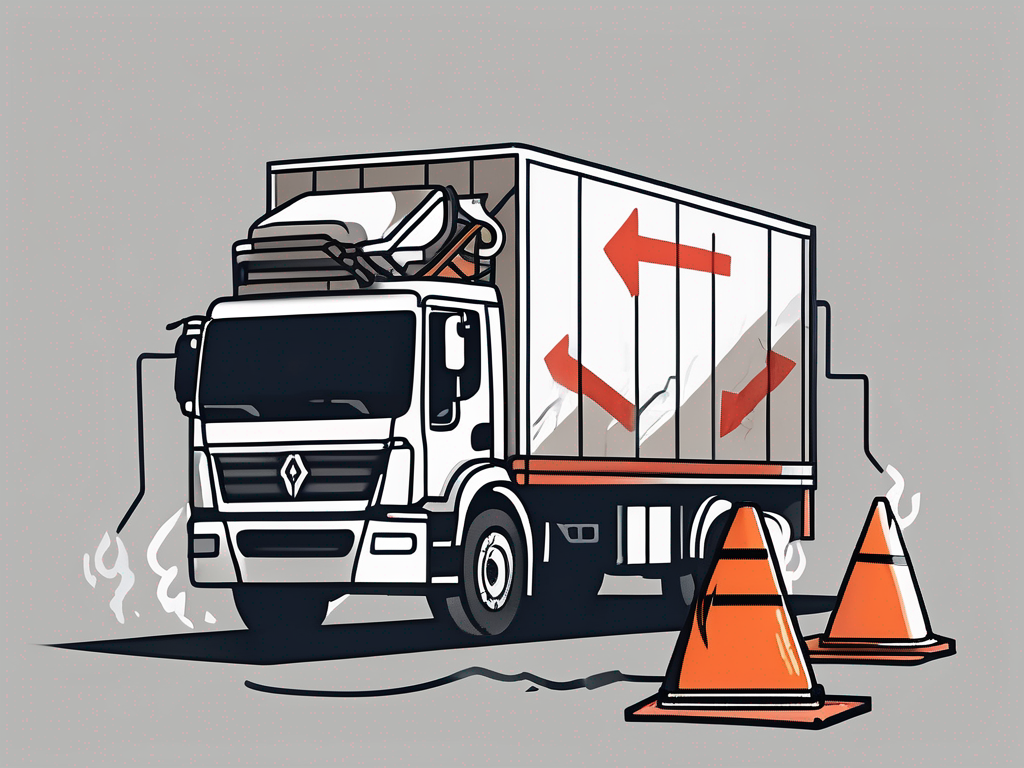 A truck carrying hazardous materials with safety signs and equipment like barriers