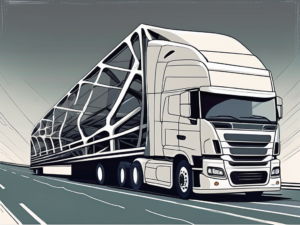 A transport truck on a highway with a backbone-like structure symbolizing its importance in the efficient flow of goods