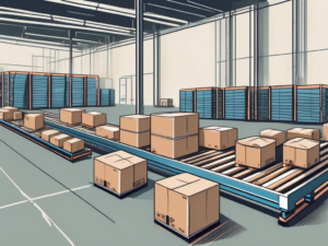 A streamlined warehouse with various boxes being efficiently sorted and transported via automated conveyor belts