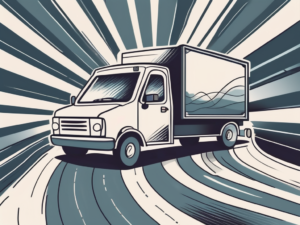 A speedy delivery truck zooming along a winding road